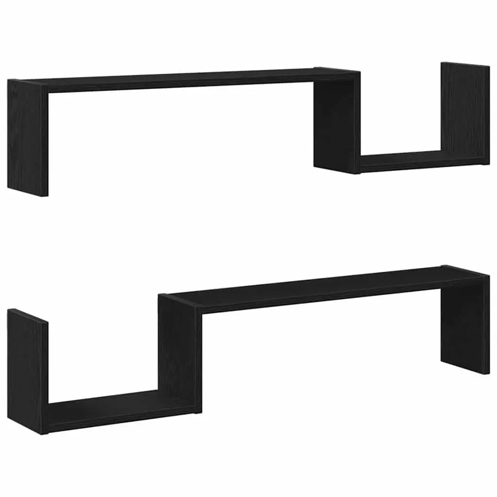Wall Shelf 2 Pieces Black Oak 100 x 15 x 20 cm Modern Storage Display Shelves