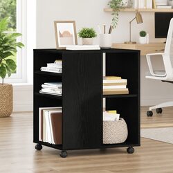 Compact Black Storage Cabinet with Lockable Wheels