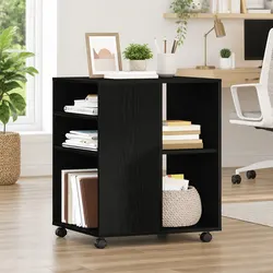 Compact Black Storage Cabinet with Lockable Wheels