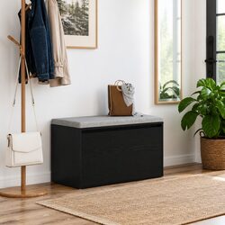Compact Black Oak Entryway Bench with Storage