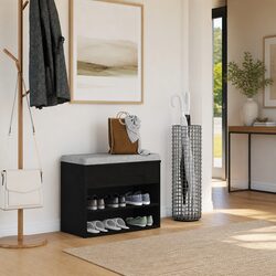 Sleek Black Oak Shoe Bench with Shelf Design