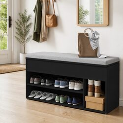 Shoe Bench Black Storage Organiser Seating Entryway Footwear Rack Cabinet