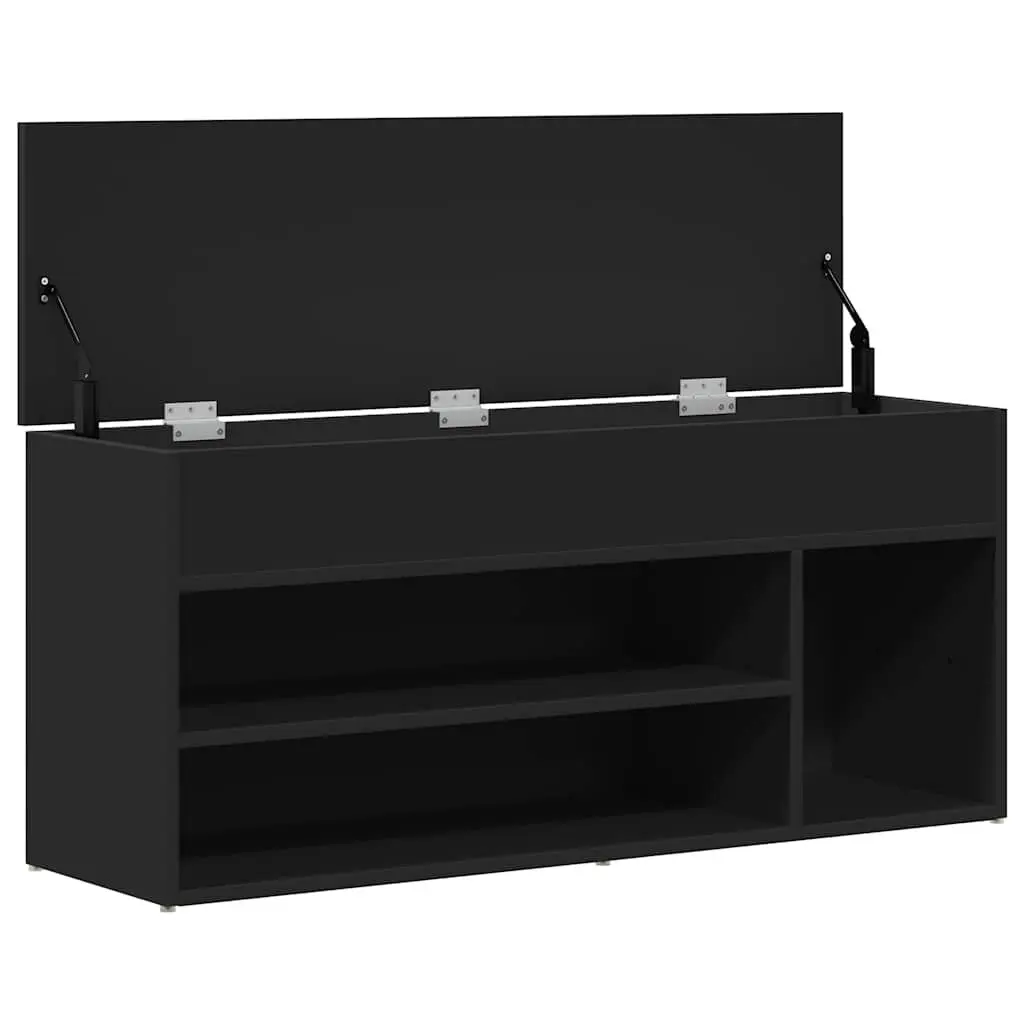 Black Shoe Bench Storage Seating Organiser Entryway Furniture 102x30.5x45cm
