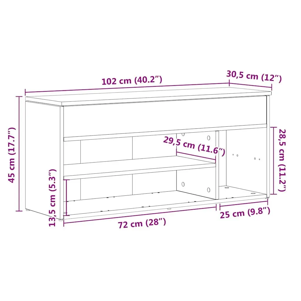 Black Shoe Bench Storage Seating Organiser Entryway Furniture 102x30.5x45cm
