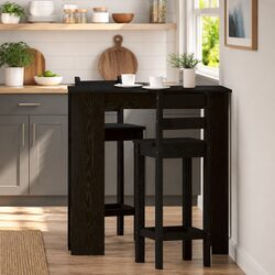 Compact Black Oak Bar Table with Storage Shelves