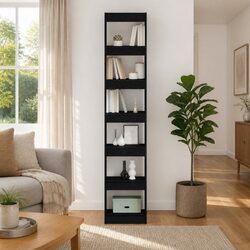 Concise Black Oak Shelving Unit – Functional Design