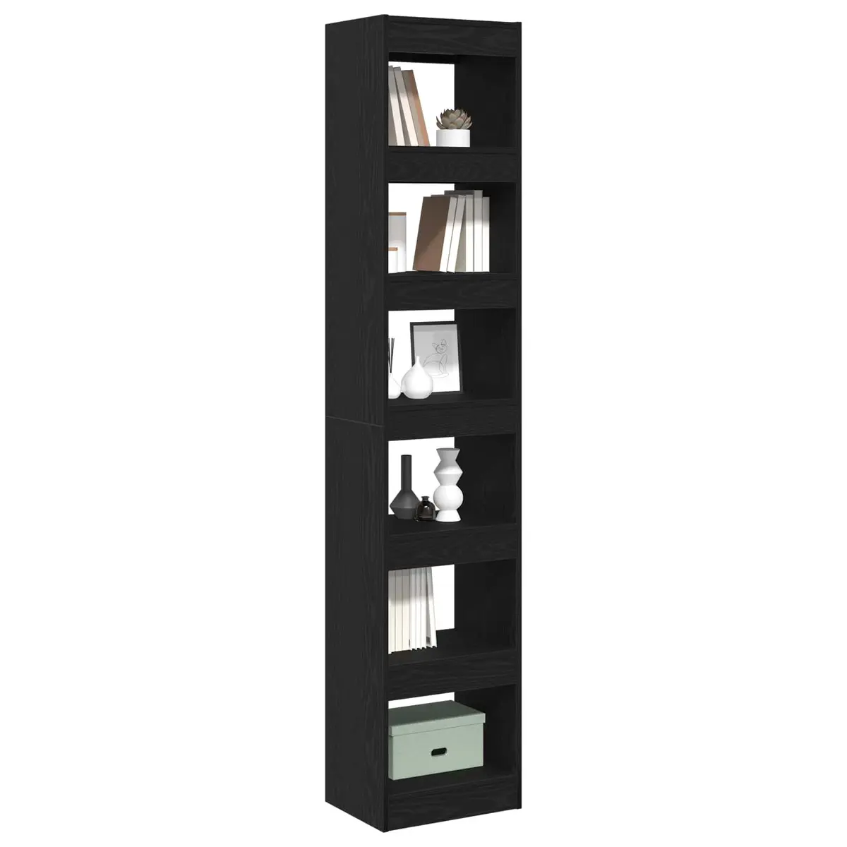 Book Cabinet Black Oak Freestanding Shelving Unit Six Open Cube Shelves