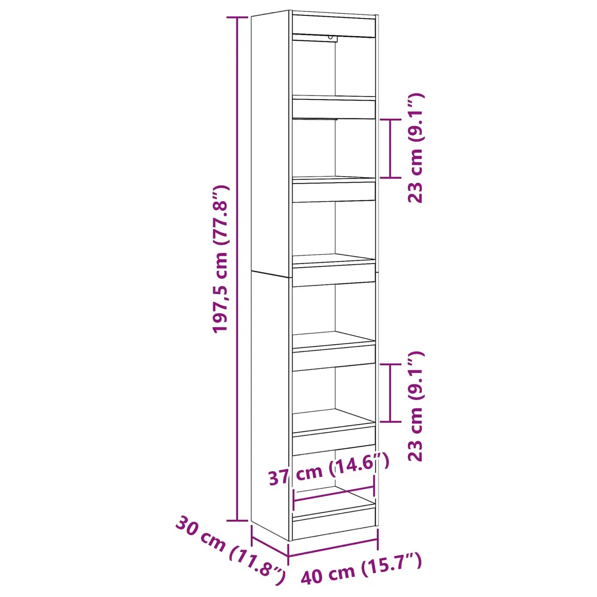 Book Cabinet Black Oak Freestanding Shelving Unit Six Open Cube Shelves