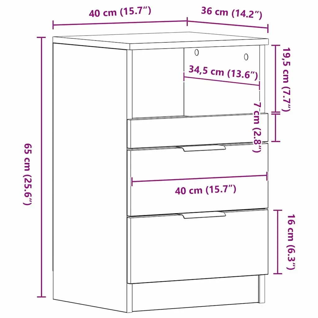 Bedside Cabinet Black 2 Piece Engineered Wood Nightstand Storage