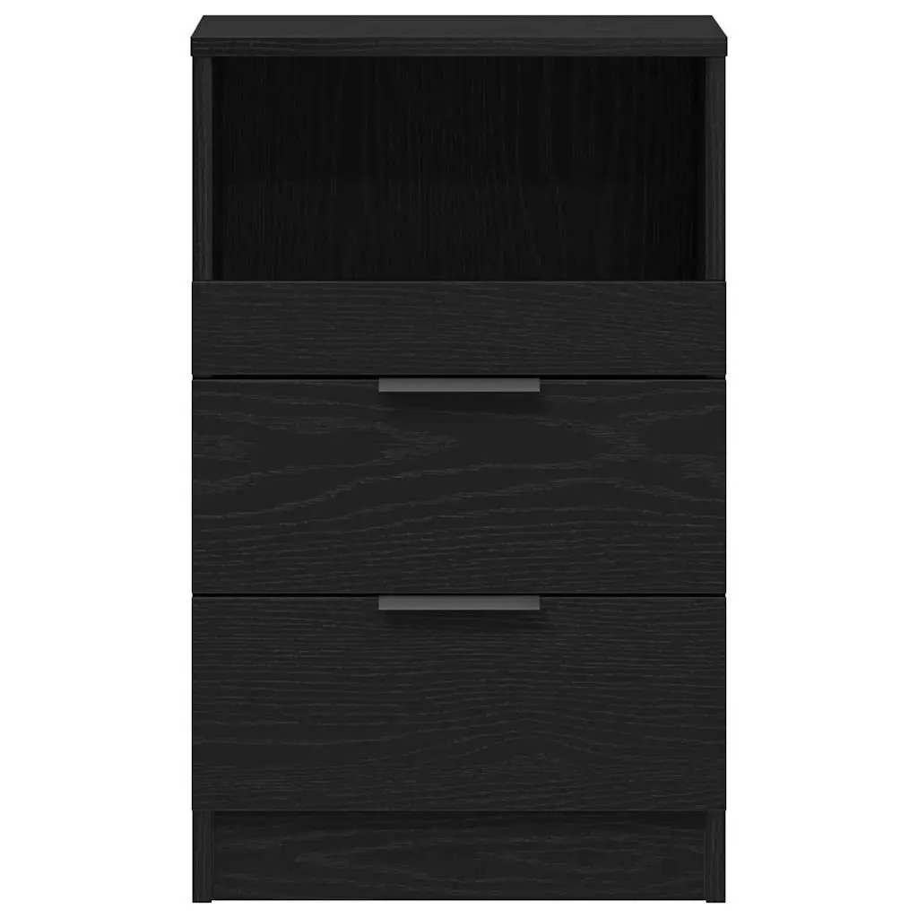 Bedside Cabinet Black 2 Piece Engineered Wood Nightstand Storage