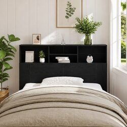 Concise Black Oak Wall-Mounted Headboard Unit
