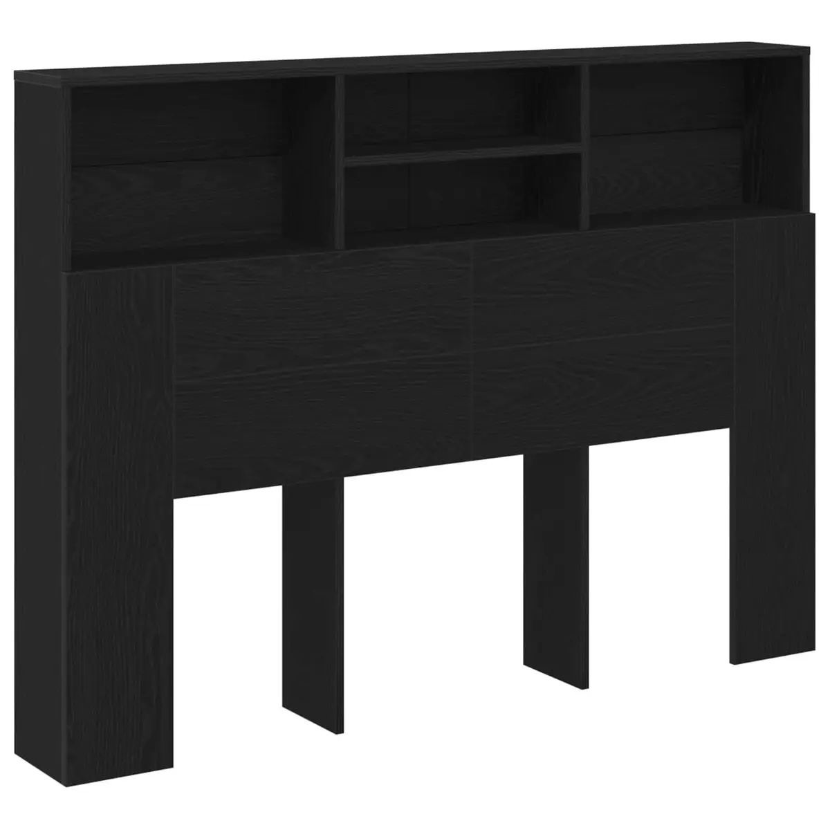 Headboard Cabinet Wall-Mounted Black Oak Modern Bedroom Storage Shelving Unit