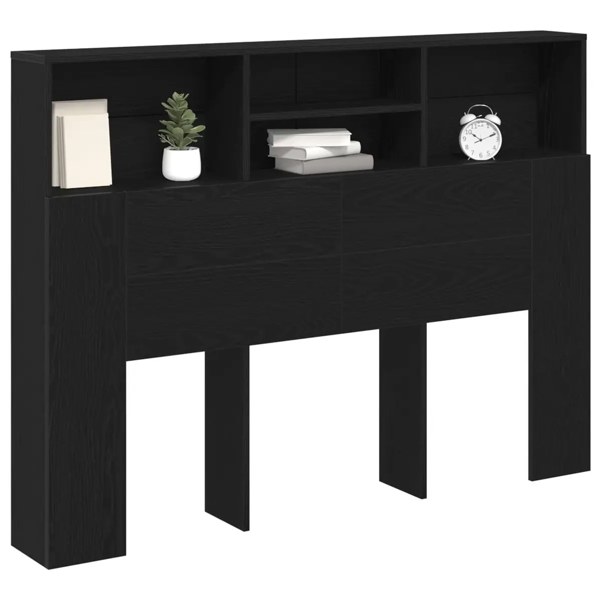 Headboard Cabinet Wall-Mounted Black Oak Modern Bedroom Storage Shelving Unit