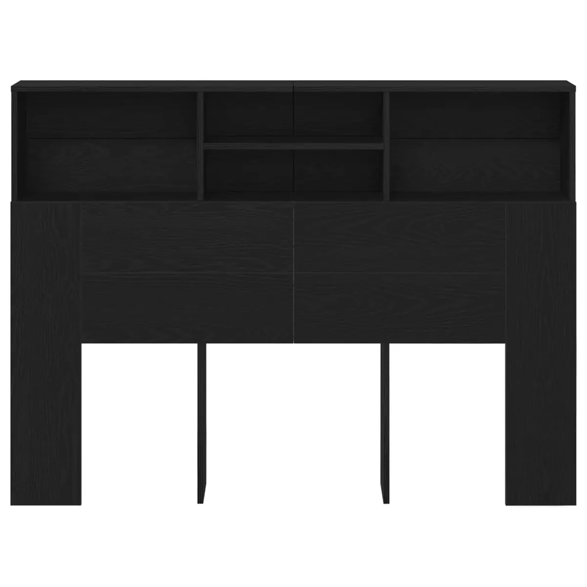 Headboard Cabinet Wall-Mounted Black Oak Modern Bedroom Storage Shelving Unit