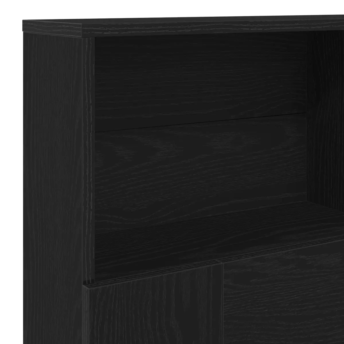 Headboard Cabinet Wall-Mounted Black Oak Modern Bedroom Storage Shelving Unit