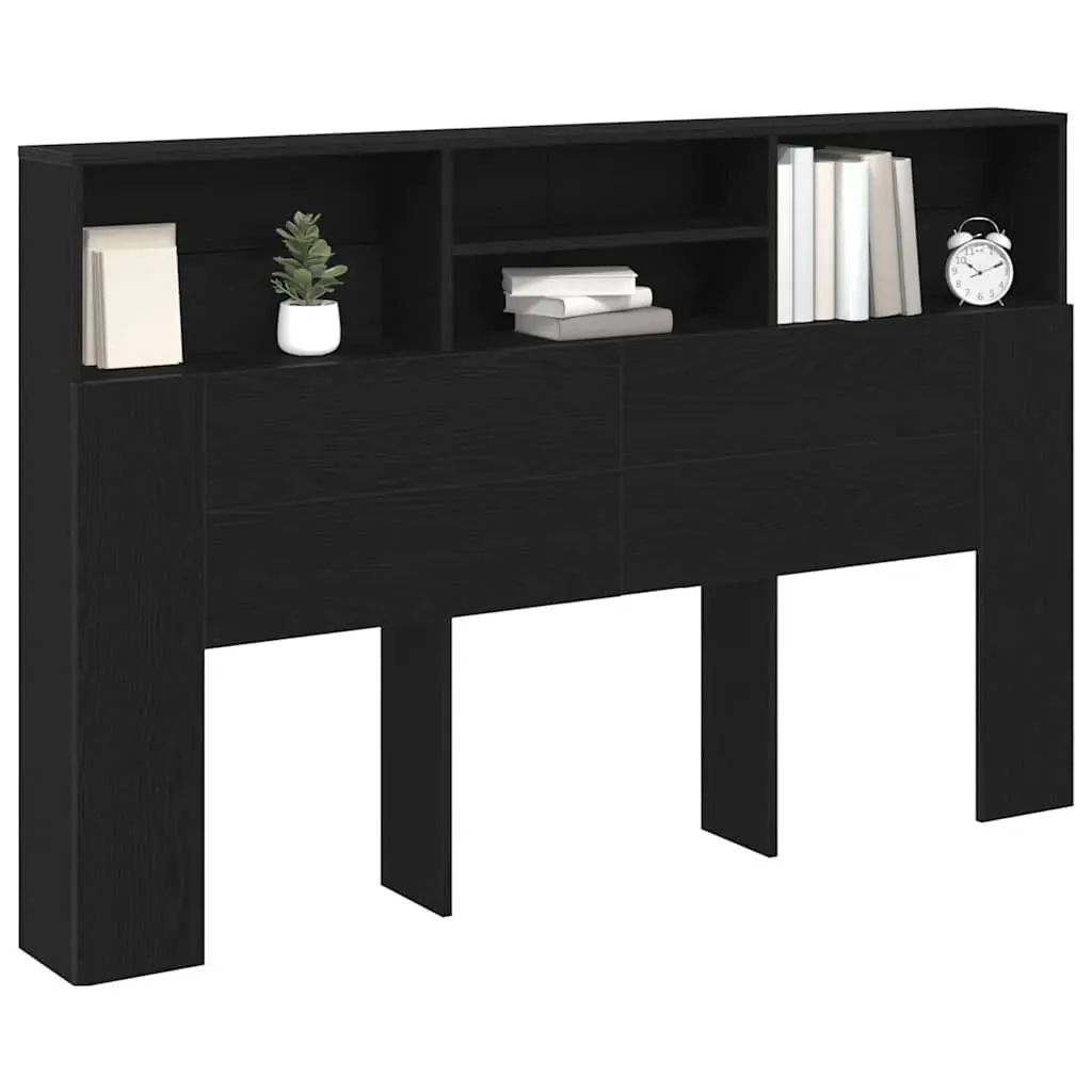 Wall-Mounted Headboard Cabinet Black Oak 160cm Bedroom Storage Shelving Unit