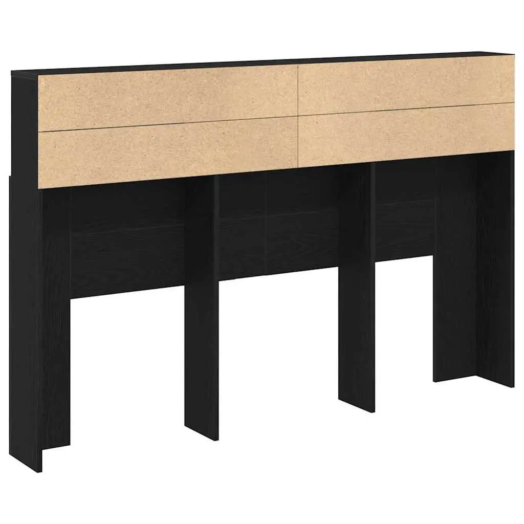 Wall-Mounted Headboard Cabinet Black Oak 160cm Bedroom Storage Shelving Unit