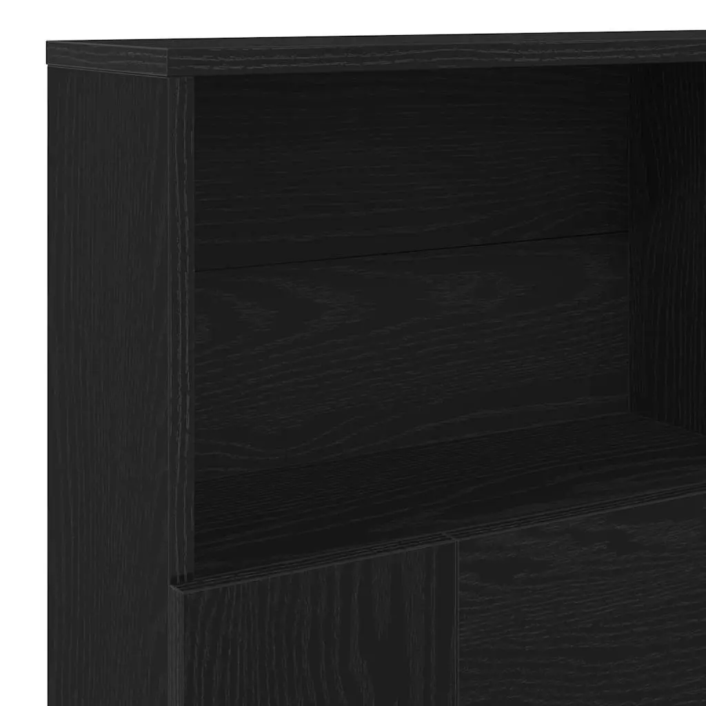 Wall-Mounted Headboard Cabinet Black Oak 160cm Bedroom Storage Shelving Unit