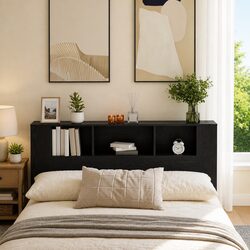 Compact Black Headboard Cabinet with Integrated Storage