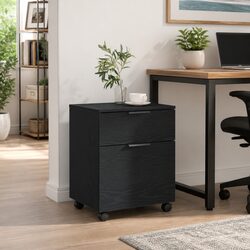 Concise Black Oak Rolling File Cabinet for All Spaces
