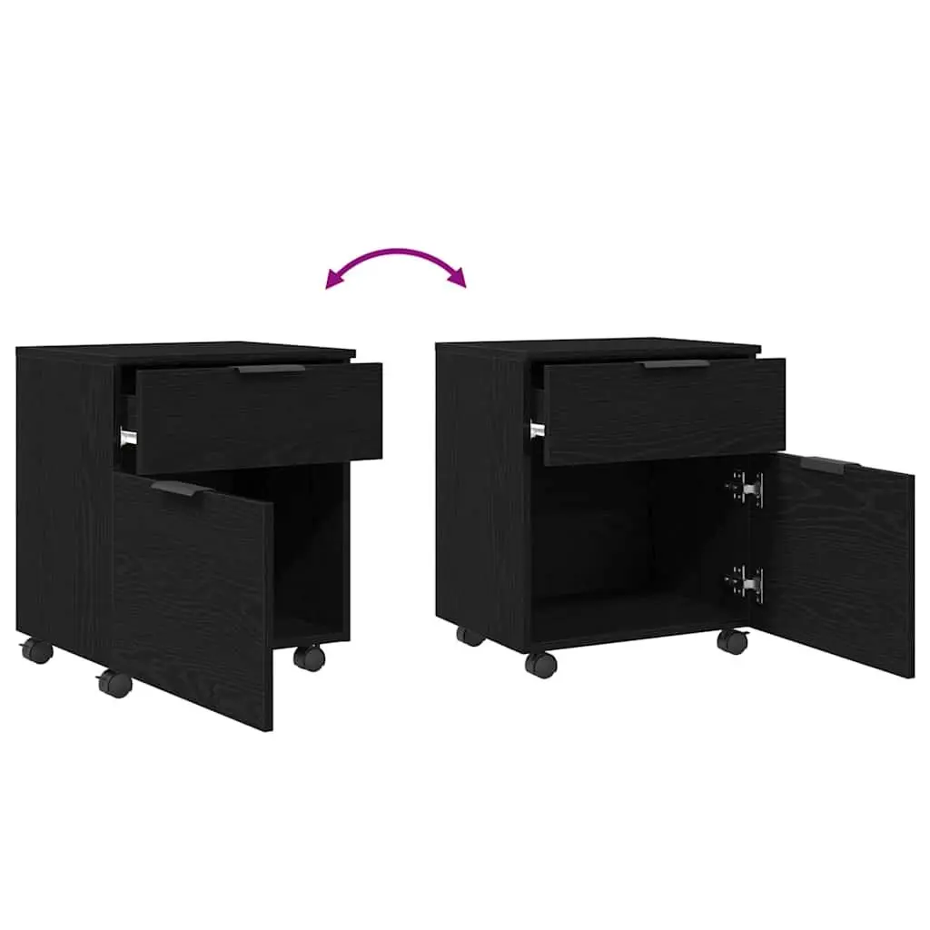 File Cabinet Rolling Storage Black Oak 45x38x54cm Home Office Organiser