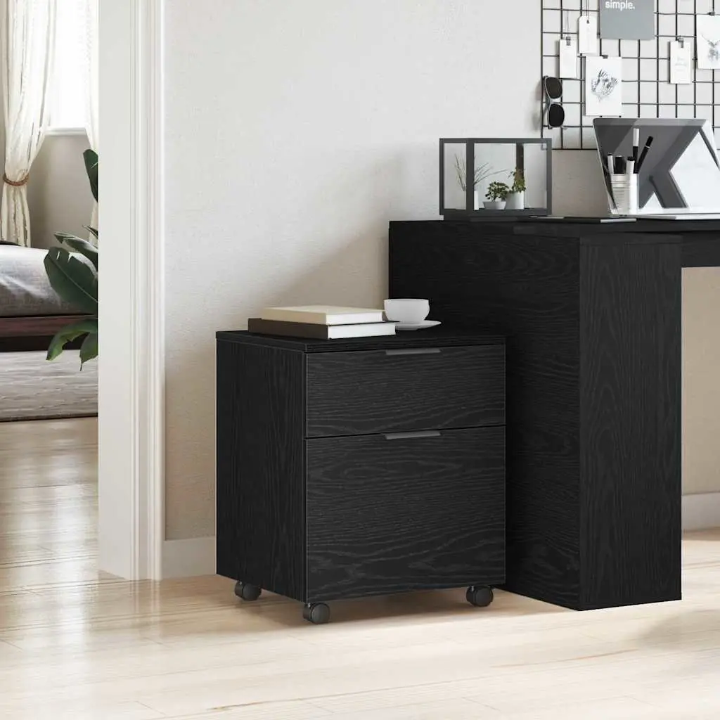 File Cabinet Rolling Storage Black Oak 45x38x54cm Home Office Organiser