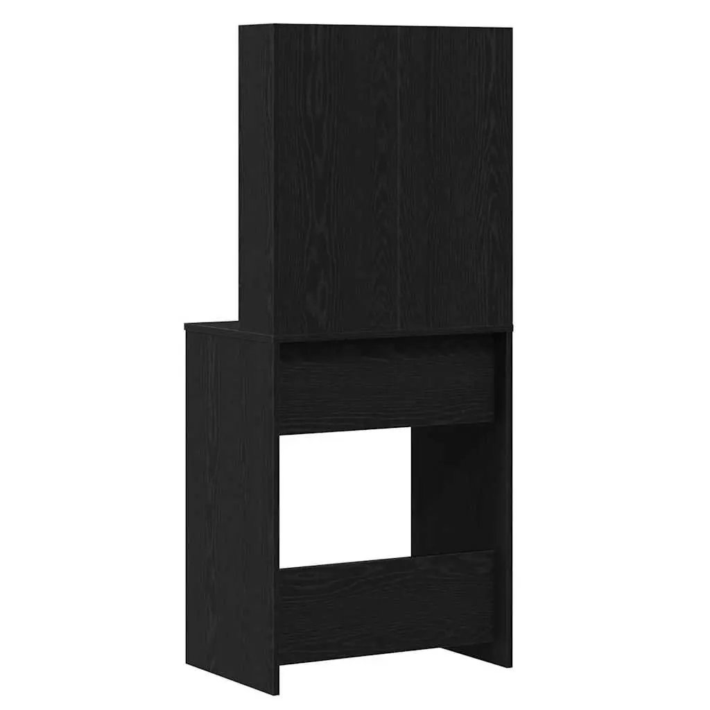 Dressing Table Black with Mirror LED Lights Storage Shelves Mid-Century Style