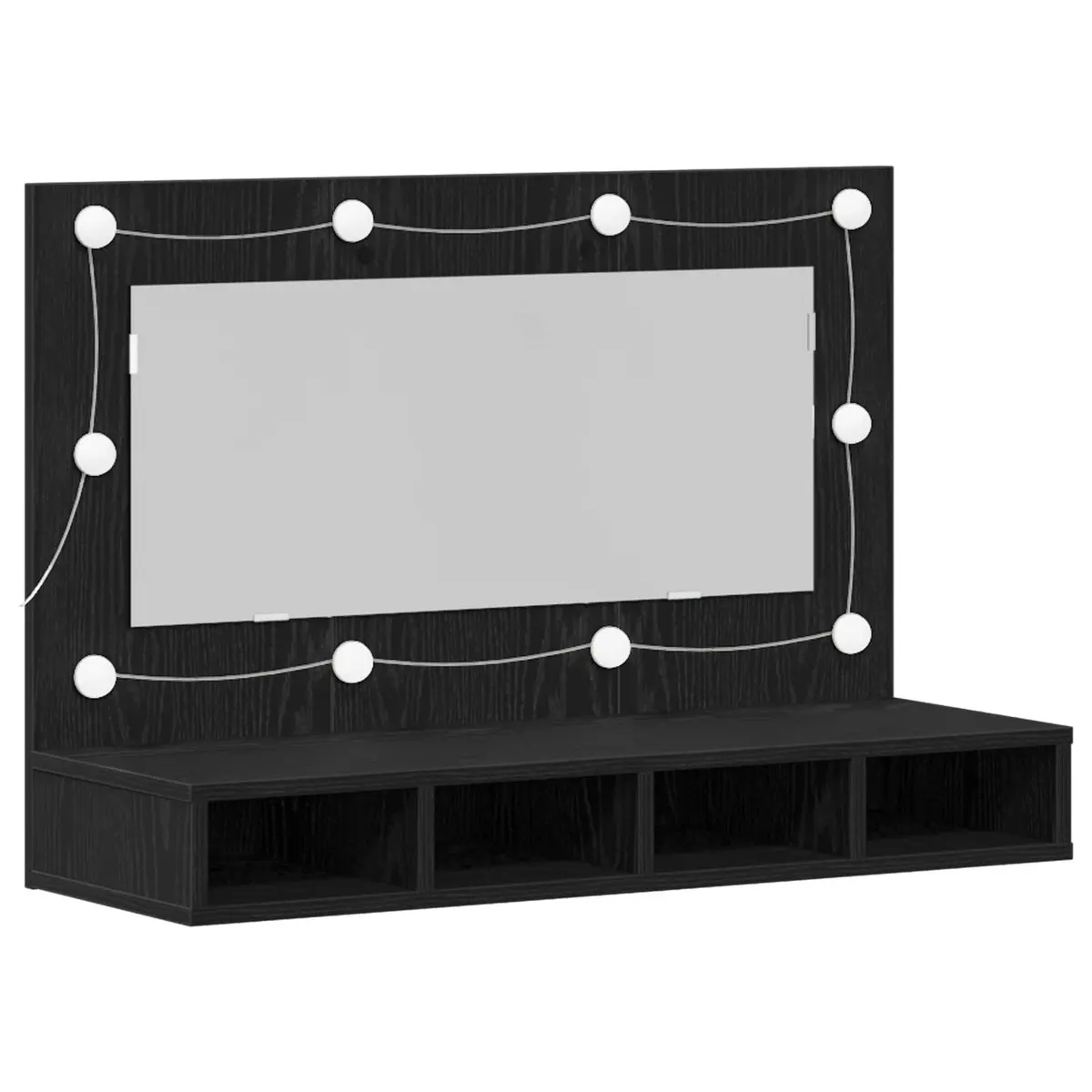 Wall-Mounted Mirror Cabinet Black Oak 90 x 31.5 x 62 cm Integrated LED Lights Spacious Interior Compartments