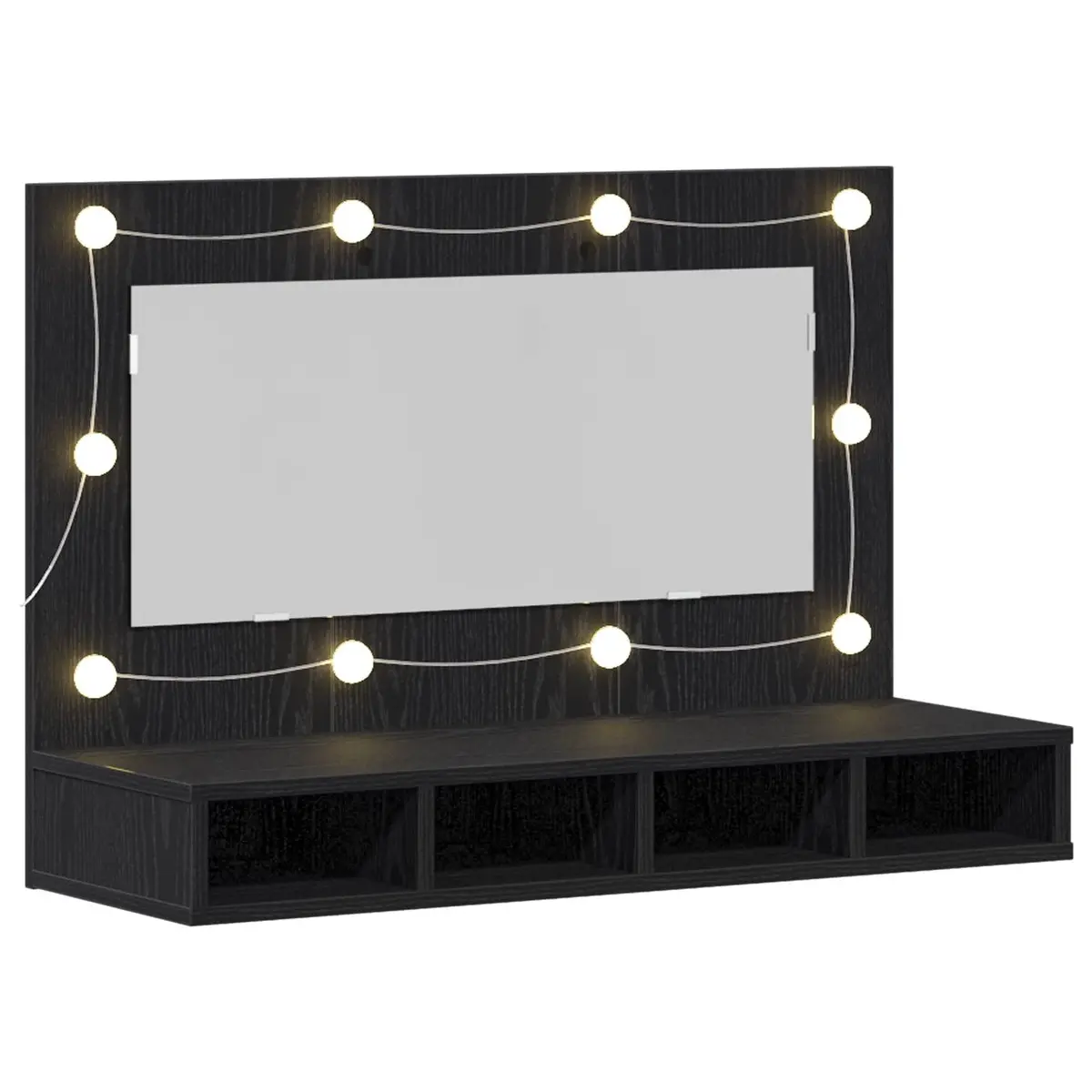 Wall-Mounted Mirror Cabinet Black Oak 90 x 31.5 x 62 cm Integrated LED Lights Spacious Interior Compartments