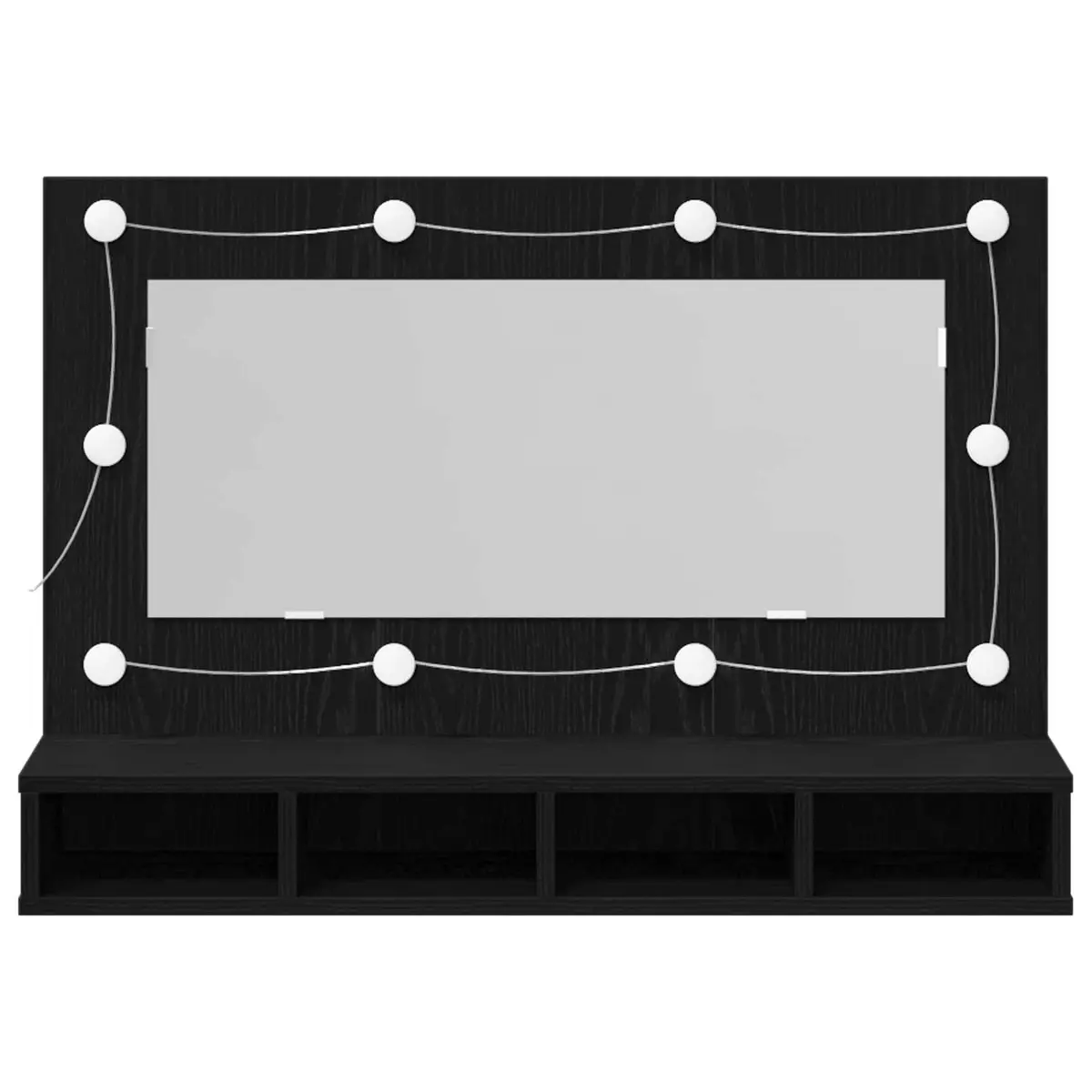Wall-Mounted Mirror Cabinet Black Oak 90 x 31.5 x 62 cm Integrated LED Lights Spacious Interior Compartments