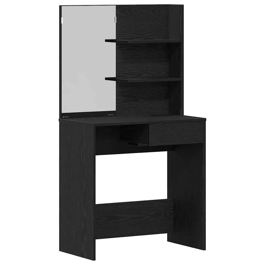 Dressing Table Black Oak Modern 74.5 x 40 x 141 cm Acrylic Mirror Drawers Shelves Storage