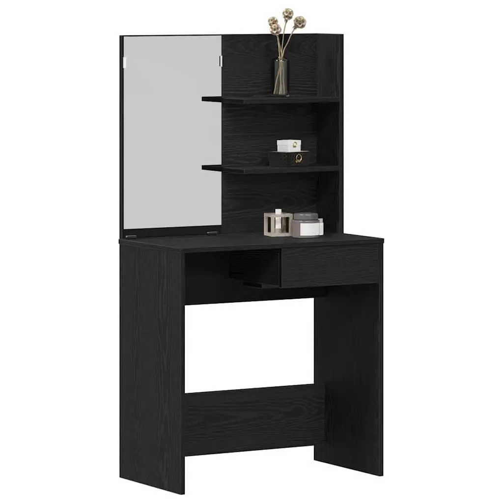 Dressing Table Black Oak Modern 74.5 x 40 x 141 cm Acrylic Mirror Drawers Shelves Storage