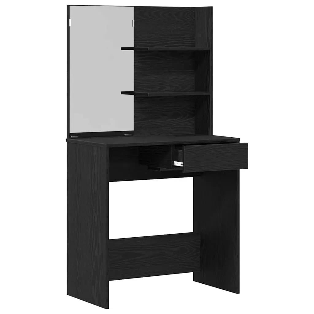 Dressing Table Black Oak Modern 74.5 x 40 x 141 cm Acrylic Mirror Drawers Shelves Storage