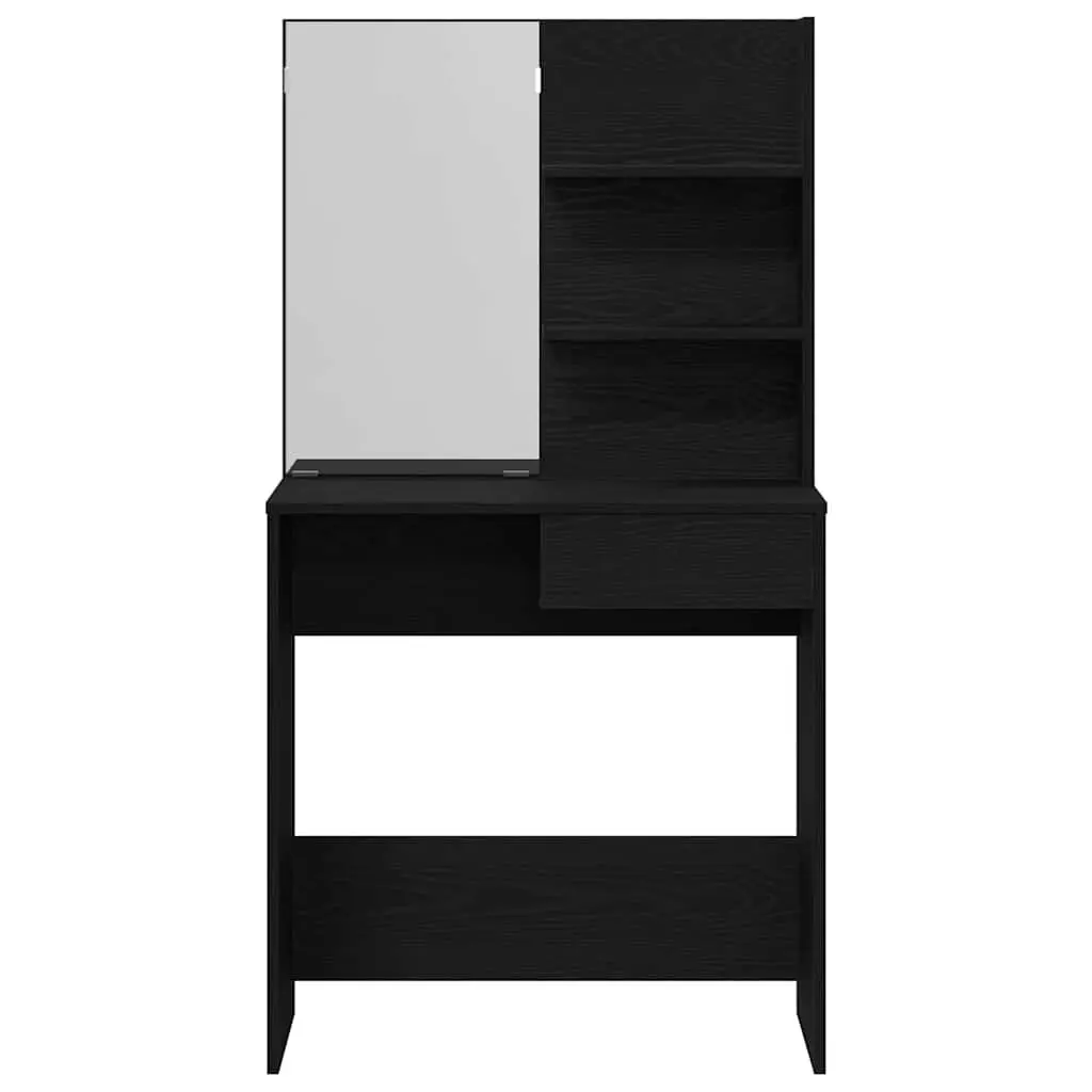 Dressing Table Black Oak Modern 74.5 x 40 x 141 cm Acrylic Mirror Drawers Shelves Storage