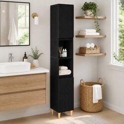 Compact Black Oak Bathroom Cabinet with Storage