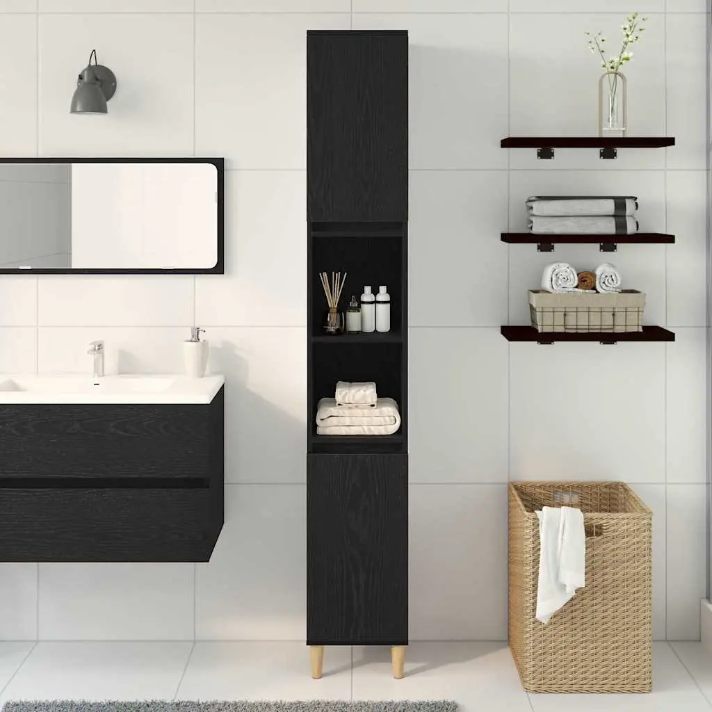 Black Oak Bathroom Cabinet with Storage