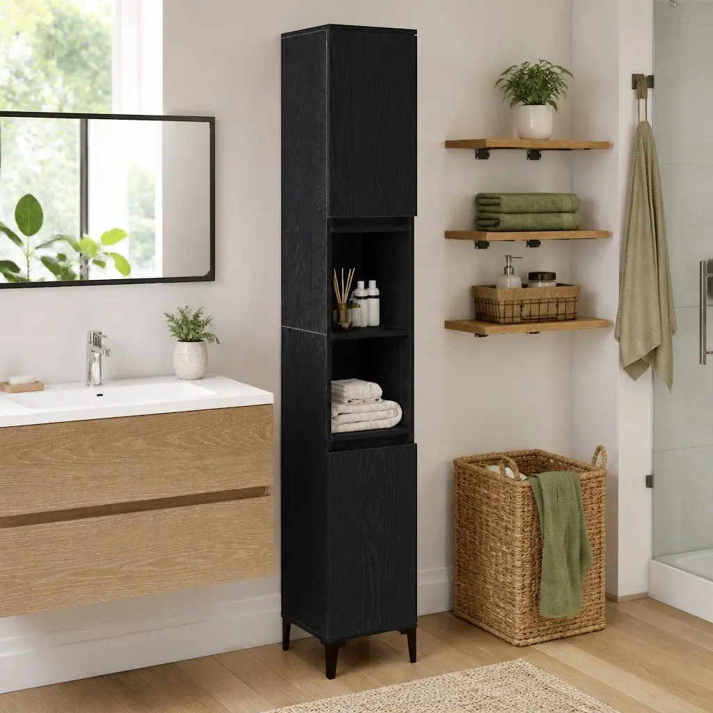 Black Oak Bathroom Cabinet for Organized Storage