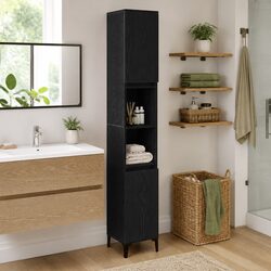 Compact Black Oak Bathroom Cabinet for Organized Storage