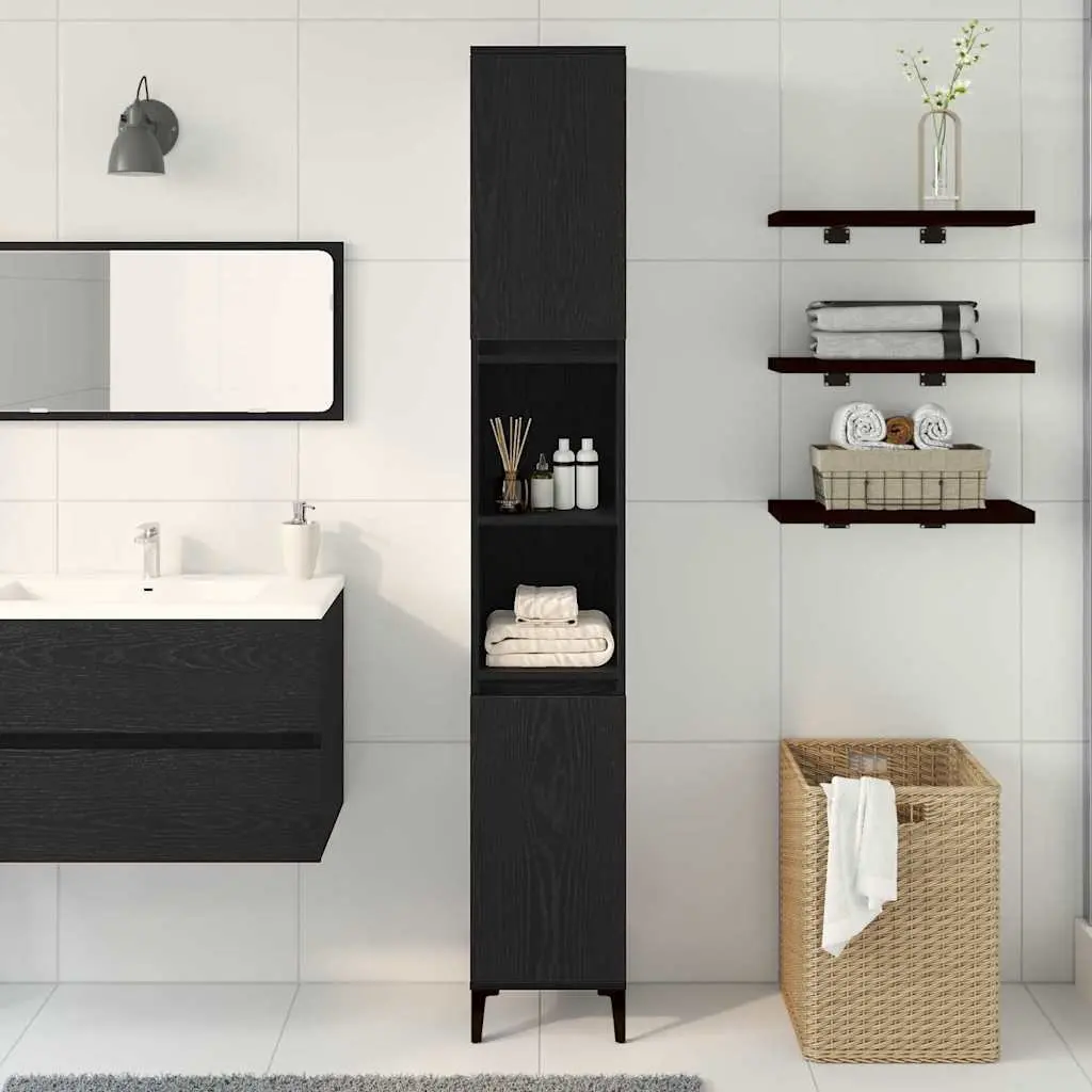 Black Oak Bathroom Cabinet for Organized Storage