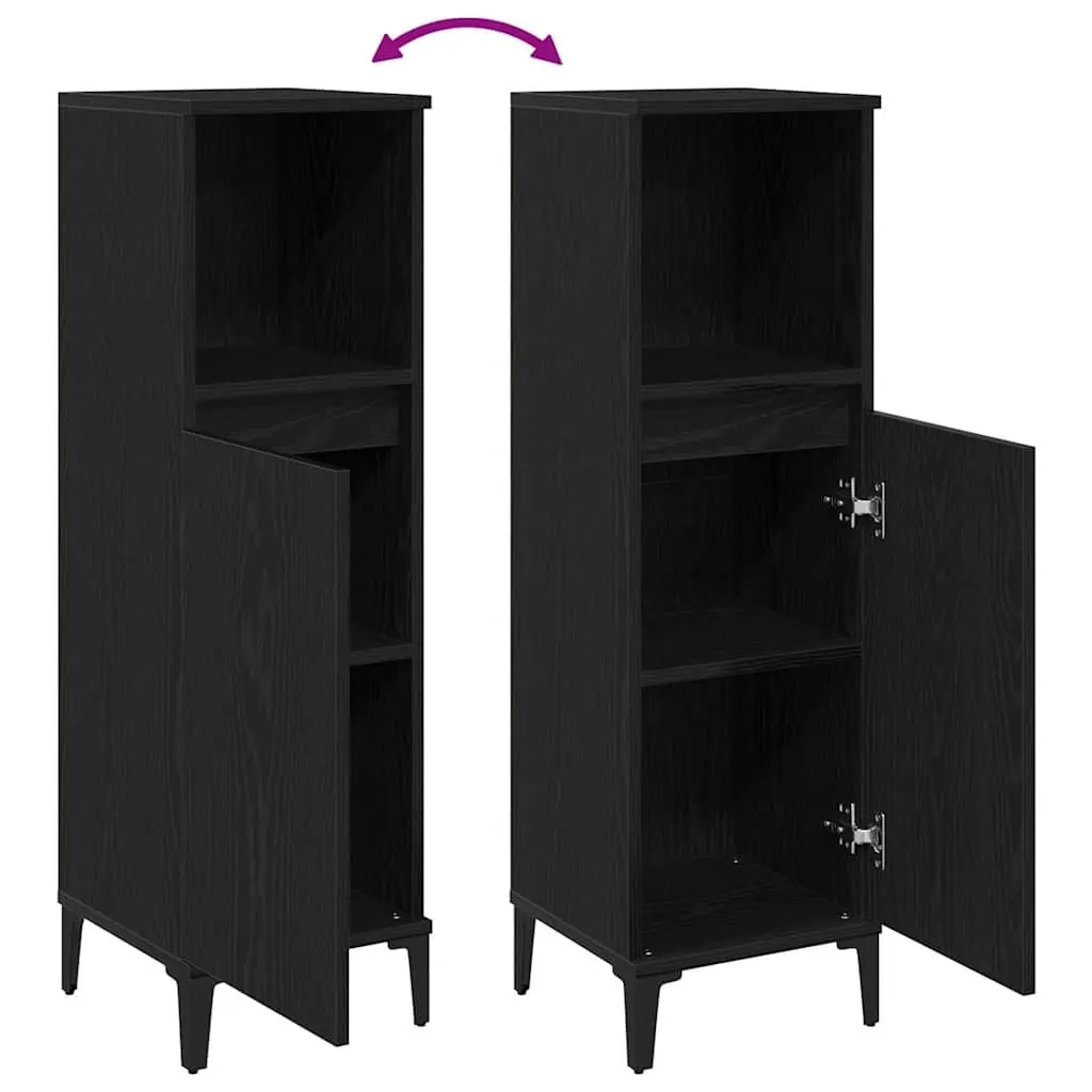 Bathroom Cabinet Black Wall-Mounted Modern Engineered Wood