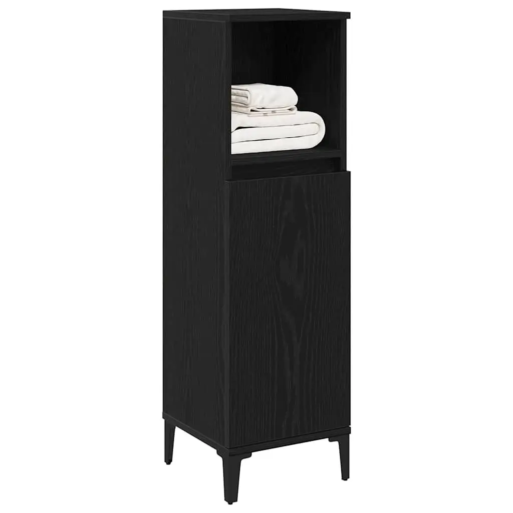 Bathroom Cabinet Black Wall-Mounted Modern Engineered Wood
