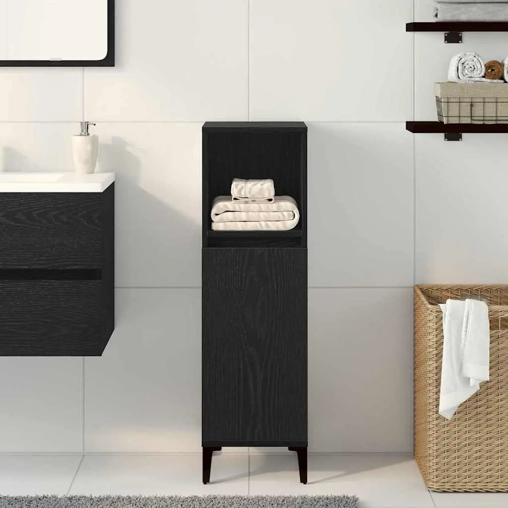 Bathroom Cabinet Black Wall-Mounted Modern Engineered Wood