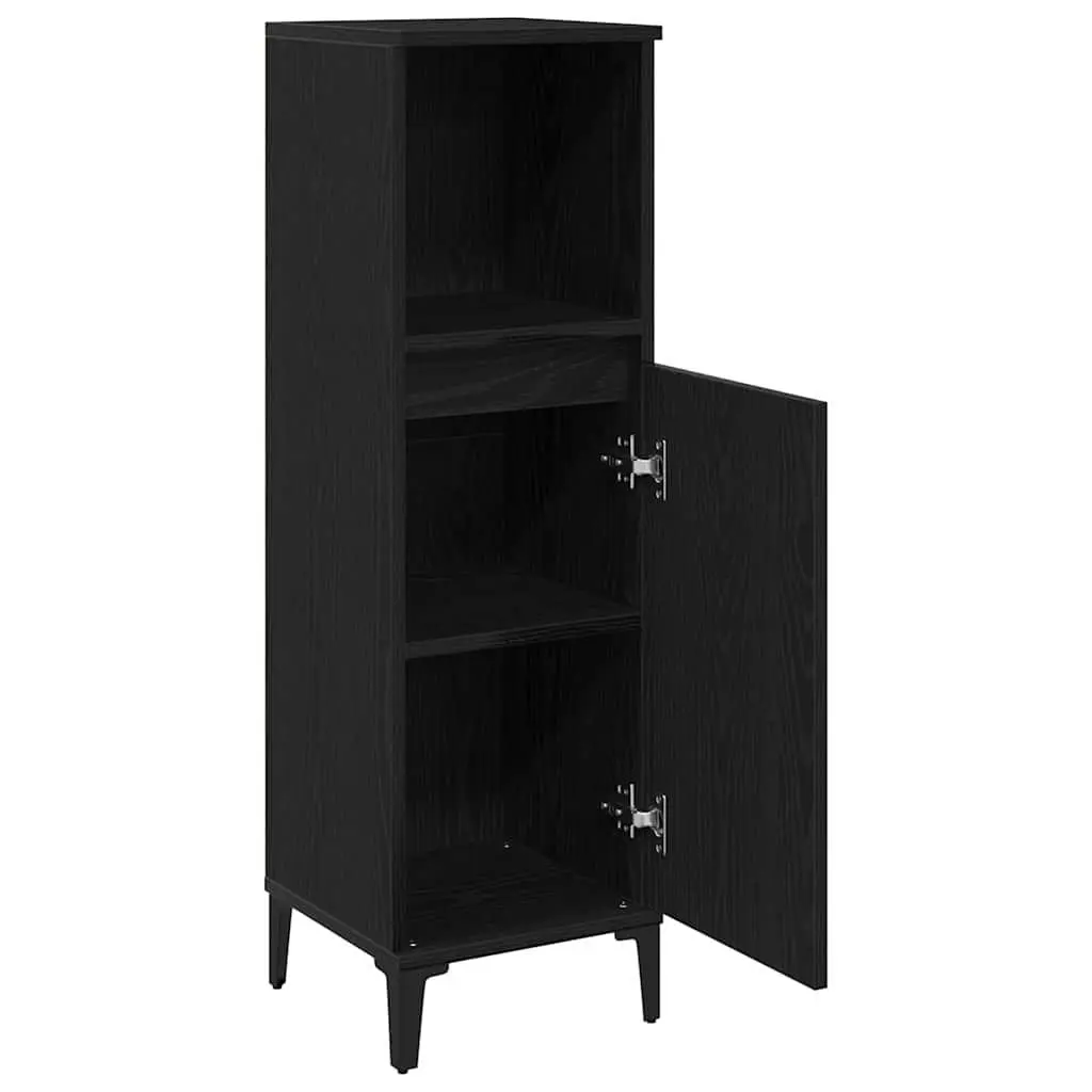 Bathroom Cabinet Black Wall-Mounted Modern Engineered Wood