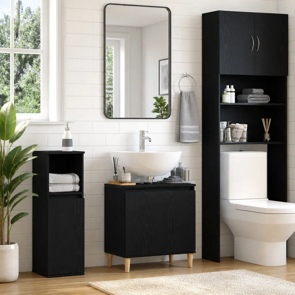 Black Oak Wall-Mounted Vanity for Bathrooms