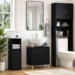 Sleek Black Oak Wall-Mounted Vanity for Bathrooms