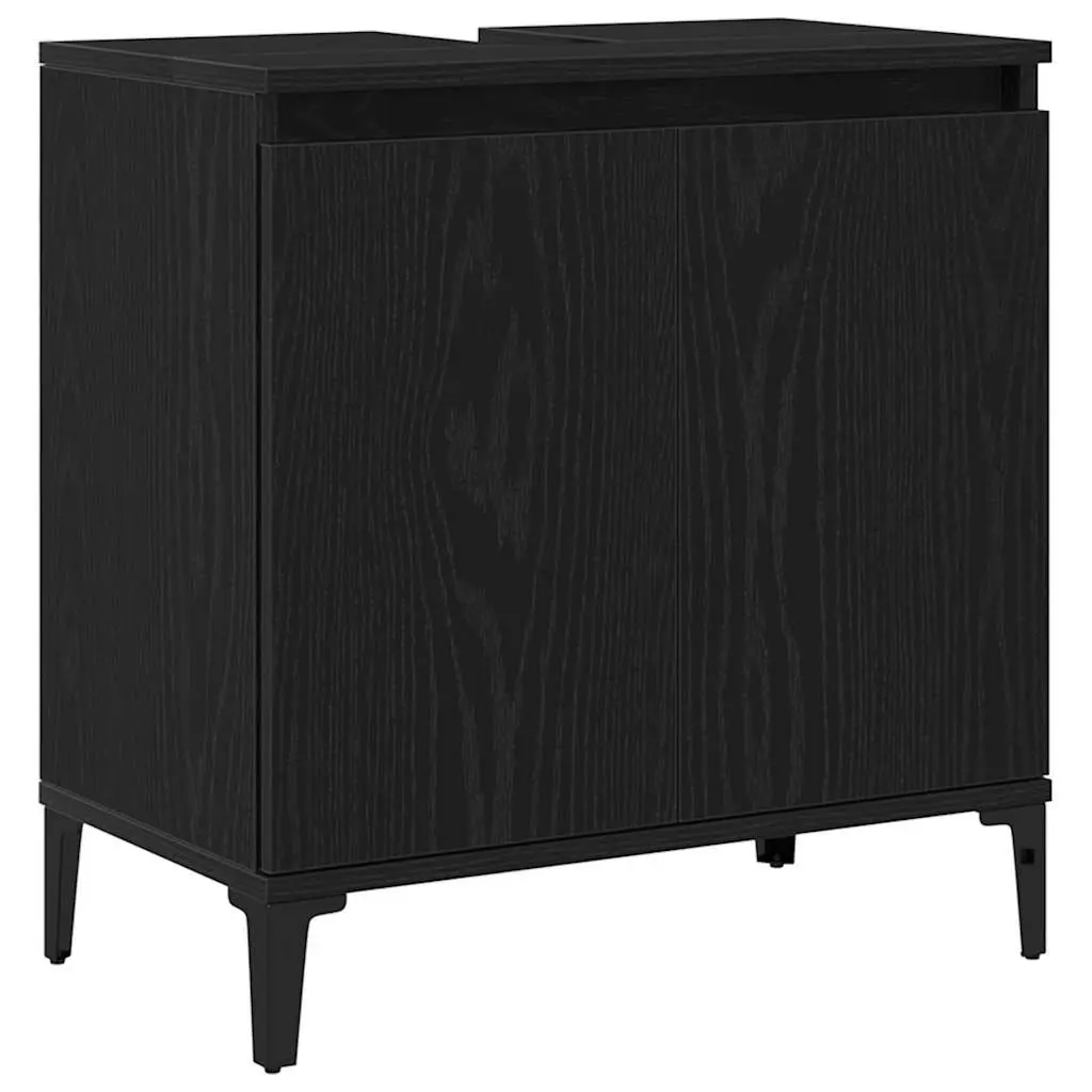 Bathroom Vanity Unit Wall-Mounted Sink Cabinet Black Oak Storage Furniture