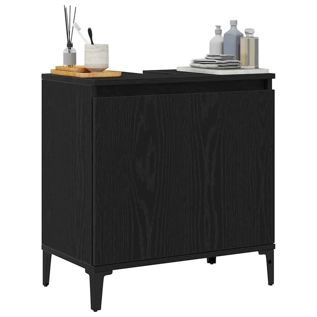 Bathroom Vanity Unit Wall-Mounted Sink Cabinet Black Oak Storage Furniture