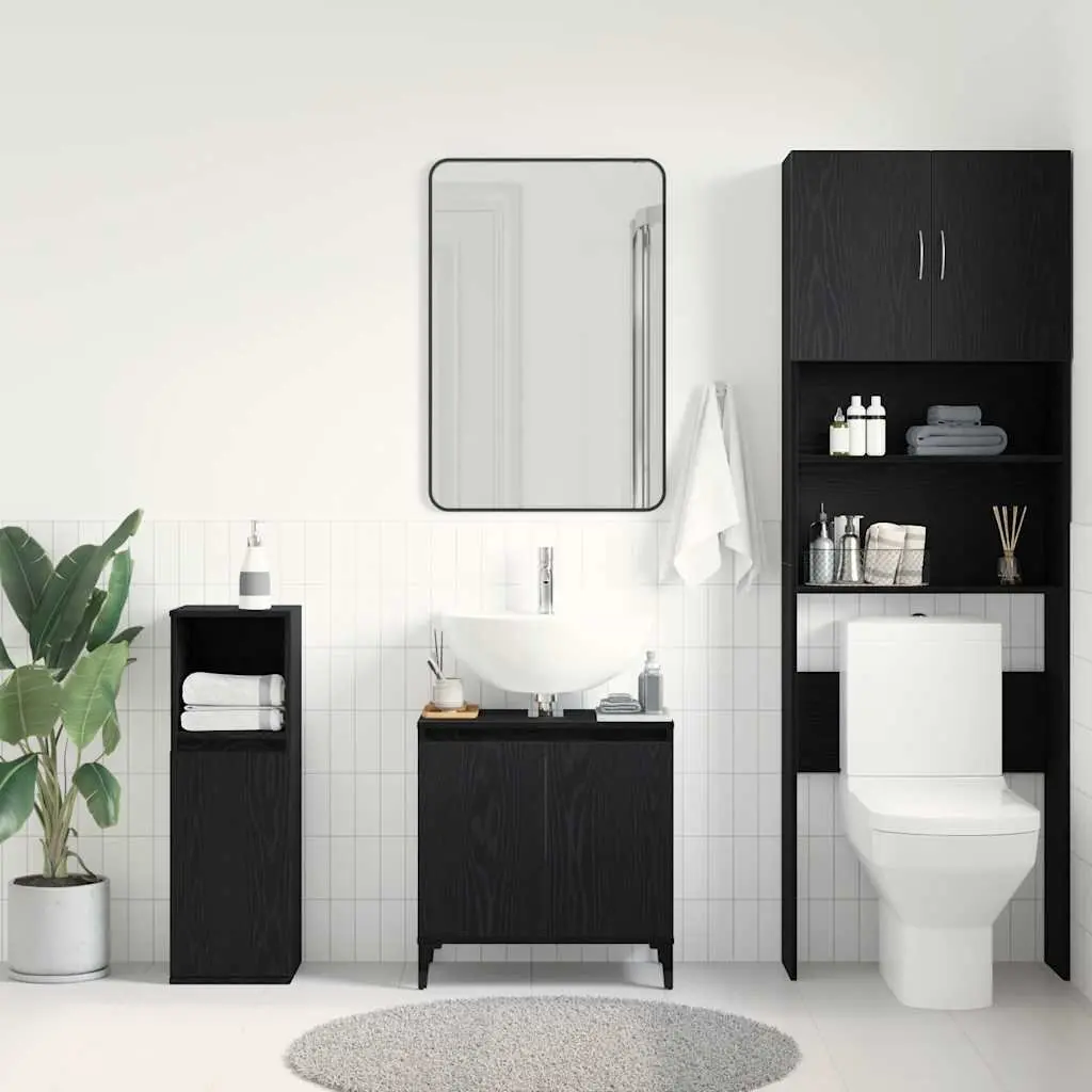 Bathroom Vanity Unit Wall-Mounted Sink Cabinet Black Oak Storage Furniture