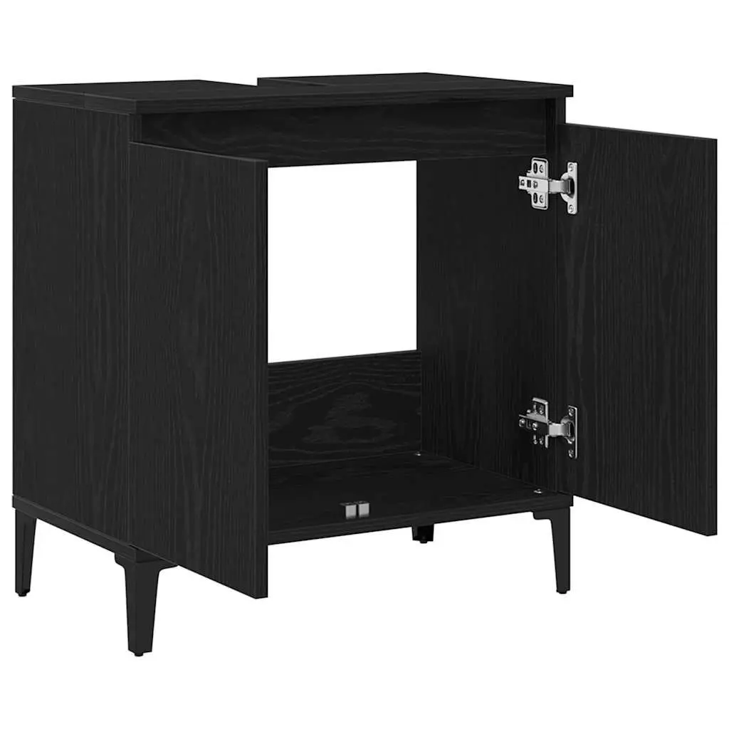 Bathroom Vanity Unit Wall-Mounted Sink Cabinet Black Oak Storage Furniture