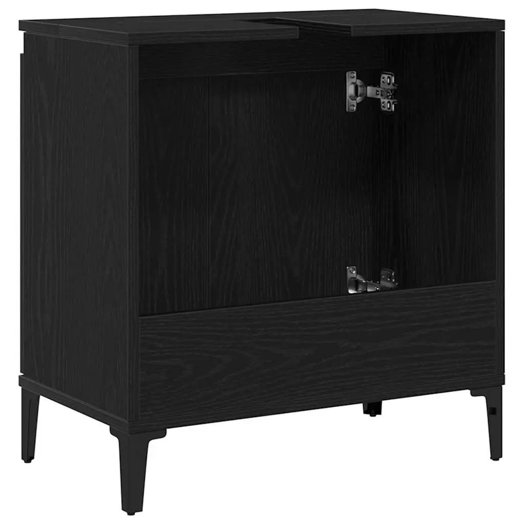 Bathroom Vanity Unit Wall-Mounted Sink Cabinet Black Oak Storage Furniture